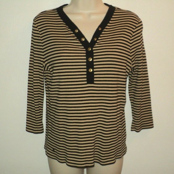 Ralph Lauren Tops - Ralph Lauren Black Label P/L Tan/Black Stripe Top